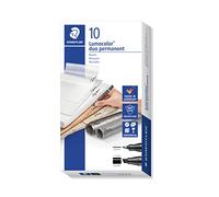 STAEDTLER Lumocolor 348 B Permanent Duo - noir, lot de 10, 0,6-4,0 mm | Encre indélébile à pointe ronde & biseautée par feutre - pour presque toutes surfaces - Art.-Nr. 348 B-9