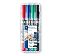 STAEDTLER Lumocolor 348 Permanent Duo - 4 couleurs, 0,6 & 1,5 mm | Encre indélébile anti-bavure, deux pointes rondes par feutre - technologie DRY SAFE - Art.-Nr. 348 WP4