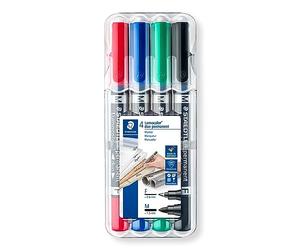STAEDTLER Lumocolor 348 Permanent Duo - 4 couleurs, 0,6 & 1,5 mm | Encre indélébile anti-bavure, deux pointes rondes par feutre - technologie DRY SAFE - Art.-Nr. 348 WP4