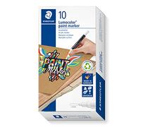 Staedtler Lumocolor 349 Marqueurs acryliques - blanc, lot de 10, 2,4 mm | Encre acrylique opaque à base d’eau, pointe ronde - verre, métal, bois & pierre - Art.-Nr. 349-0