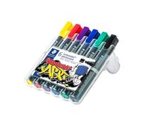Staedtler Lumocolor 350 - Etui Chevalet Staedtler Box 6 Marqueurs Permanents Pointe Biseau 2 À 5 Mm Assortis