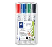 Staedtler Marqueurs pour tableau blanc Lumocolor 351B – Effaçable à sec – Pointe ogive – Étui de 4