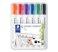 STAEDTLER Lumocolor 351 B Feutres tableau blanc - 6 couleurs, biseau 2-5 mm | Effaçable, sans résidu sur verre & porcelaine, pointe biseautée - technologie DRY SAFE - Art.-Nr. 351 B WP6