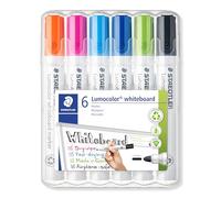 Staedtler Marqueurs pour tableau blanc Lumocolor 351 - Pointe ogive 2 mm, Étui chevalet 6 couleurs