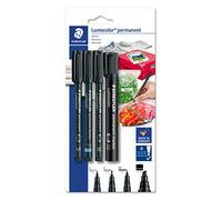 STAEDTLER Lumocolor 60 BK-6 Lot de marqueurs permanents avec pointe biseautée et 4 marqueurs permanents sur carte blister