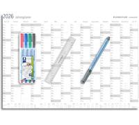 STAEDTLER Lumocolor 641 YP-1DE Calendrier mural 2026 | Lot de 4 couleurs + règle | Effaçable à sec | Planificateur de vacances et de jours fériés | Taille DIN A1 | DEZ 25 + JAN 27 | Édition spéciale