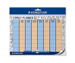STAEDTLER Lumocolor Agenda familial réutilisable format A4 autocollant amovible effaçable à sec avec stylo universel effaçable à sec et pince à stylo 641 FP
