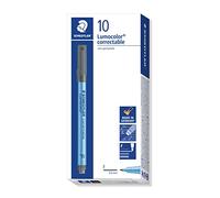 Staedtler Lumocolor Correctable, Feutres noirs non-permanents effaçables à sec, Pointe fine, Encre à base d'eau quasi inodore, Boîte en carton avec 10 feutres assortis, 305 F-9 VE