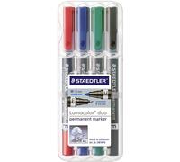 Staedtler Lumocolor duo 348 WP4 Marqueur permanent rouge, bleu, vert, noir résiste à l'eau: oui