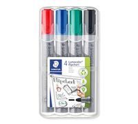 Staedtler Lumocolor Flipchart, Marqueurs pour tableau papier, Pointe moyenne de 2 mm, Étui chevalet avec 4 couleurs assorties, 356 WP4