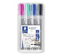Staedtler Lumocolor Flipchart, Marqueurs pour tableau papier, Pointe moyenne de 2 mm, Étui chevalet avec 4 couleurs assorties, 356 WP4-1