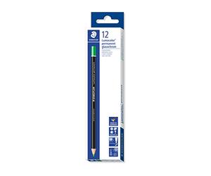 Staedtler Lumocolor Glasochrom, Crayons verts permanents pour tout type de surface, Résistants à l'eau et à la lumière, Couleurs intenses pigmentées, Boîte carton de 12 crayons assortis, 108 20-5 VE