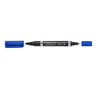 Staedtler Lumocolor, Lot de 10 Marqueurs permanent double pointe, pour écrire et marquer sur la plupart des surfaces, Encre DRY SAFE de couleur bleue, séchage rapide, 348-3