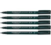 Staedtler Lumocolor Lot de 5 marqueurs permanents fins - Imperméables et résistants aux taches - Séchage rapide - Noir
