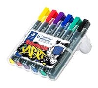 Staedtler Lumocolor Marqueur Indélébile Pointe Biseautée Noir, Bleu, Vert, Rouge, Violet, Jaune 6 Pièces