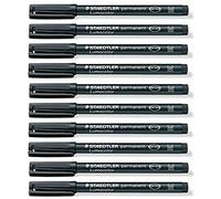 Staedtler Lumocolor Marqueur permanent Lot de 10 Noir Taille M imperméable résistant aux frottement rapide sec CD/DVD OHP