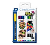 Staedtler - Lumocolor Permanent 318 - Etui Carton 10 Feutres Permanents Pointe Fine 0,6mm Assortis - 318 C10