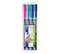 Staedtler - Lumocolor Permanent 318 - Etui Chevalet Staedtler Box 4 Feutres Permanents Pointe Fine 0,6 mm Assortis - 318 Wp4