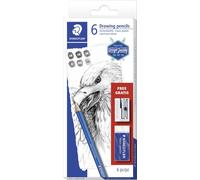 Staedtler Crayons graphite Mars Lumograph 100 – 6 assortis avec gomme et taille‑crayon – 61 100 C6