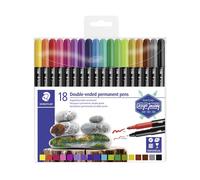 Staedtler Feutres permanents 3187 TB18 – double pointe, fine et ultra-fine, 18 feutres assortis