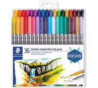 Staedtler Feutres à double pointe 3200 TB36 – Pointe 0,5–0,8 mm et 3 mm – Étui plastique 36 couleurs