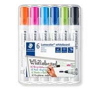 Staedtler Marqueurs pour tableau blanc Lumocolor 351 - Pointe ogive 2 mm, Étui chevalet 6 couleurs