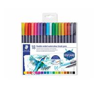Staedtler Feutres de coloriage 3001 TB18 – Aquarellable, double pointe pinceau, étui 18