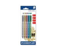 Staedtler Metallic Marker, Feutres à encre métallique pour loisirs créatifs et écriture stylisée, Encre pigmentée à base d'eau, Largeur de trait 1-2 mm, Étui blister avec 5 couleurs, 8323-S BK5S