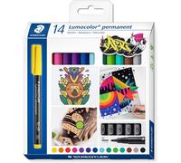 Staedtler Marqueurs permanents Lumocolor 317 – Étui carton 14 feutres pointe moyenne 1 mm assortis