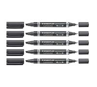 Staedtler Marqueur permanent Lumocolor permanent duo, marqueur à pointe épaisse et fine, encre indélébile et résistante à l'eau, séchage rapide, rechargeable, longue durée de vie, 5 marqueurs noirs