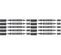 Staedtler Marqueur permanent Lumocolor permanent duo, marqueur à pointe ogive fine et moyenne, résistant à l'eau et à l'effacement, rechargeable, longue durée de vie, 5 marqueurs noirs, 348-9X ST