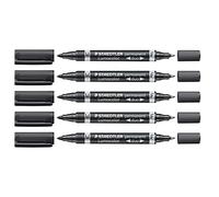 Staedtler Marqueur permanent Lumocolor permanent duo, marqueur à pointe ogive fine et moyenne, résistant à l'eau et à l'effacement, rechargeable, longue durée de vie, 5 marqueurs noirs, 348-9X ST
