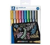 Staedtler Feutres métalliques 8323 TB10 – Pointe ogive, encre pigmentée, étui plastique, 10 feutres
