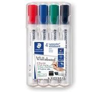 Staedtler Marqueurs pour tableau blanc Lumocolor 351B – Effaçable à sec – Pointe ogive – Étui de 4
