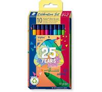 Staedtler Feutres Triplus Color 323 – Étui 10 feutres pointe moyenne 1 mm assortis Édition anniv.