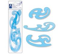 Staedtler Mars 571, Pistolets Burmester en plastique transparent avec bords anti-taches, Étui plastique avec 3 pistolets assortis, 571 40 WP