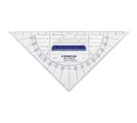 Staedtler 568 36 Mars, Équerre Géométrique de 16 Cm avec Poignée de Préhension et Rapporteur Intégré en Plastique Transparent, sous Étui Plastique Souple