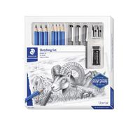Staedtler Mars Lumograph, Coffret dessin graphite pour beaux-arts, Inclus crayons à papier, feutres de dessin, gomme et taille-crayon, 61 100