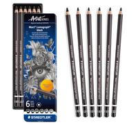 Staedtler Crayons graphite Mars Lumograph Black – enrichis en carbone – Boîte métal 6, 100B G6