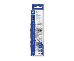 Staedtler Mars Lumograph Aquarell, Crayons graphites aquarellables 6B, Utilisables à sec ou à l'eau, Étui carton avec 12 crayons aquarellables 6B, 100A-6B VE