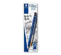 Staedtler Mars Lumograph Aquarell, Crayons graphites aquarellables, Utilisables à sec ou à l'eau, Boîte en métal avec 5 crayons aquarellables assortis et 1 pinceau, 100A G6