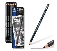 Staedtler Mars Lumograph Black, Crayons graphites enrichis en carbone, Pour artistes et dessinateurs, Boîte en métal avec 6 crayons assortis, 100B G6