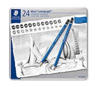 Staedtler Mars Lumograph, Crayons à papier de très haute qualité pour écriture et dessin artistique, Boîte en métal avec 24 crayons assortis 12B-10H, 100 G24