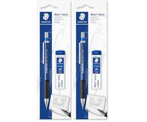 Staedtler Mars Micro, Porte-mine en métal de 0.7 mm, Étui blister avec 1 étui à mines HB 0.7 mm, 7757BK25DA (Lot de 2)