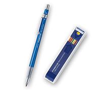 Staedtler Mars Technico 780 C Set de 1 porte-mine de haute qualité avec clip en métal et mine HB, taille-mine intégré, corps bleu + 12 recharges colorées 780 CX