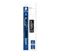Staedtler Mars Technico, Porte-mine noir de 2 mm avec indication de degré réglable pour artistes et professionnels, Étui blister avec 1 porte-mine et 1 gomme Rasoplast noire, 780 C BKP6