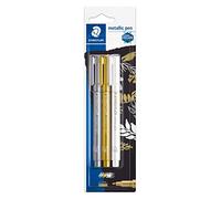 Staedtler Metallic Marker, Feutres à encre métallique pour loisirs créatifs et écriture stylisée, Encre pigmentée à base d'eau, Largeur de trait 1-2 mm, Étui blister avec 3 couleurs, 8323-S BK3