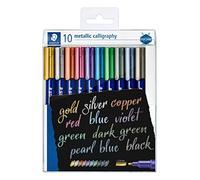 Staedtler Metallic Marker, Feutres métalliques à pointe biseau pour loisirs créatifs et écriture stylisée, Encre pigmentée à base d'eau, Étui plastique avec 10 feutres, 8325 TB10