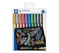 Staedtler Metallic Marker, Feutres métalliques à pointe ogive pour loisirs créatifs et écriture stylisée, Encre pigmentée à base d'eau, Étui plastique avec 10 feutres, 8323 TB10
