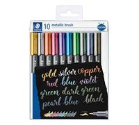 Staedtler Metallic Marker, Feutres métalliques à pointe pinceau pour loisirs créatifs et écriture stylisée, Encre pigmentée à base d'eau, Étui plastique avec 10 feutres, 8321 TB10